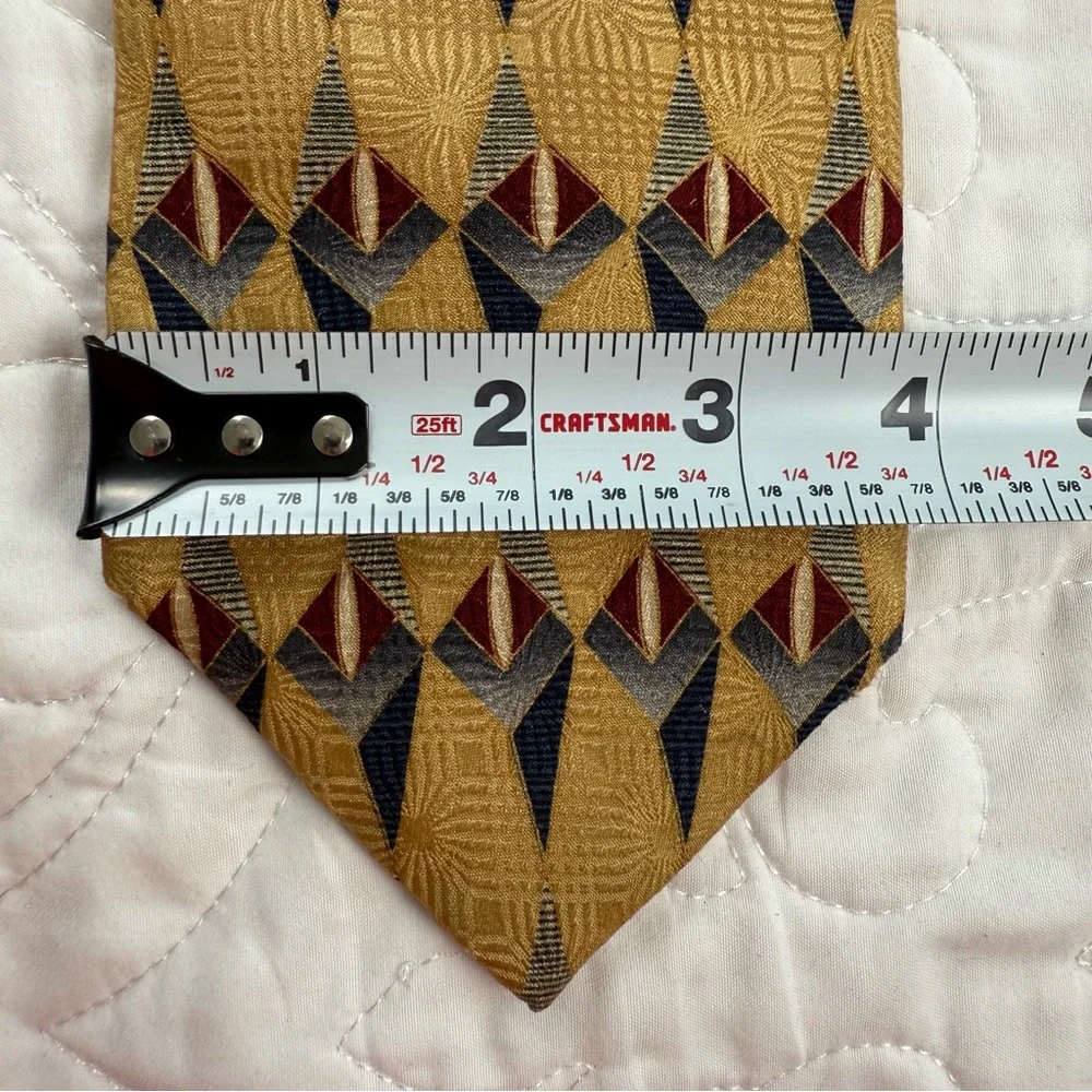 Bill Blass‎ Black Label Geometric Patterned Gold Tan Silk Tie EUC